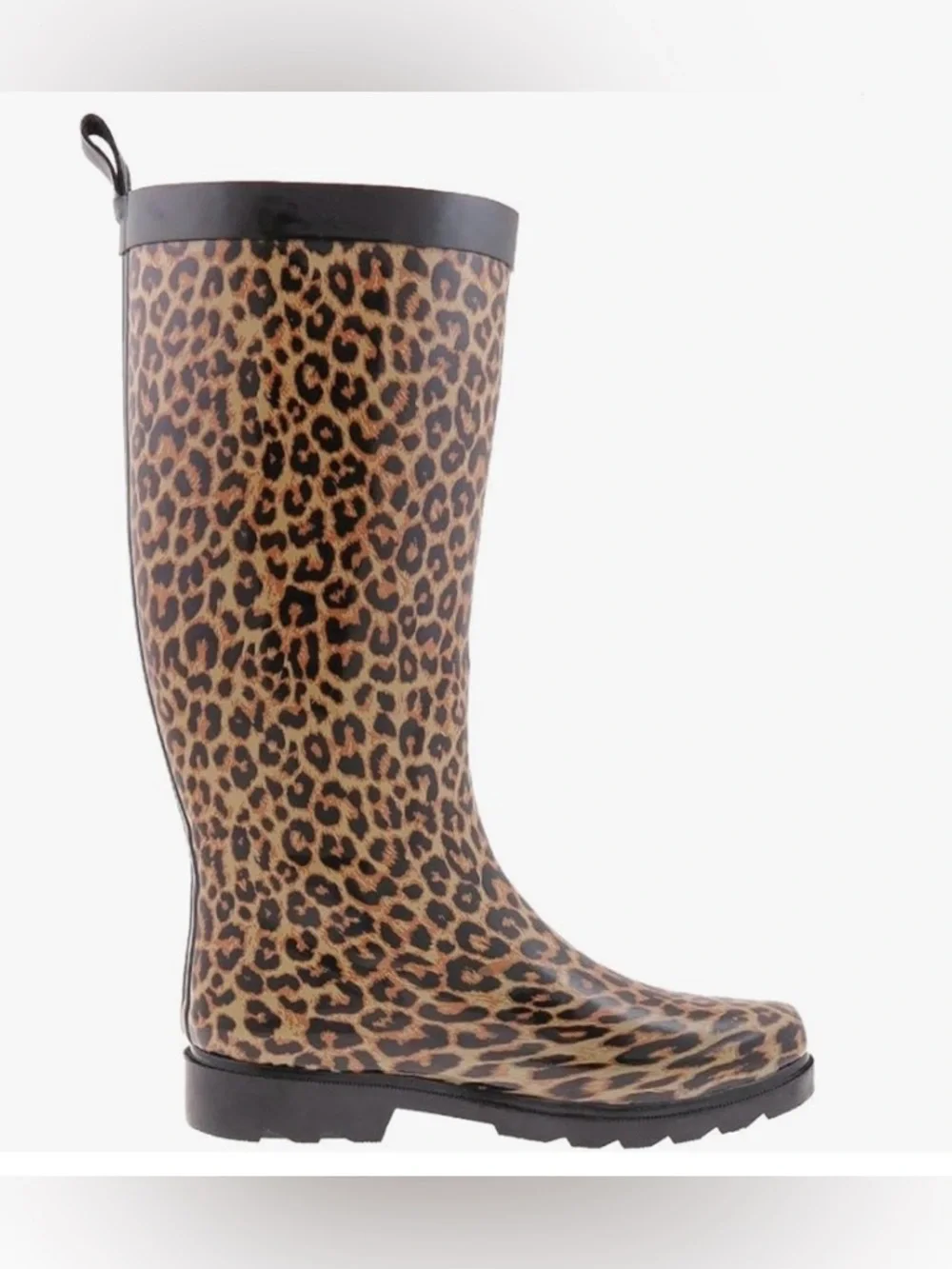 Capelli New York Ladies Shiny Leopard Print Tall Rain Boot Adjustable Calf 6 - Picture 3 of 11